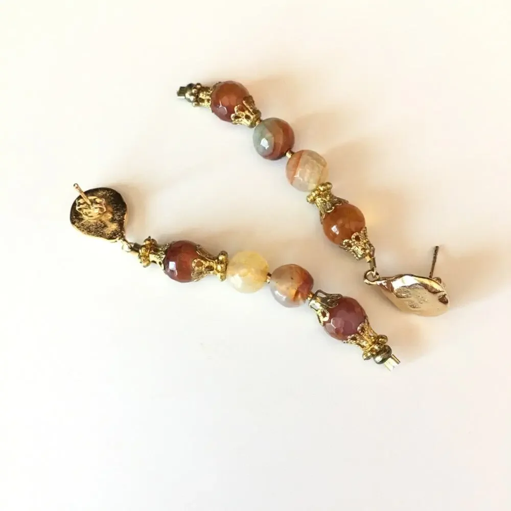 Artisan gold tone natural semi-prescious stone post earrings